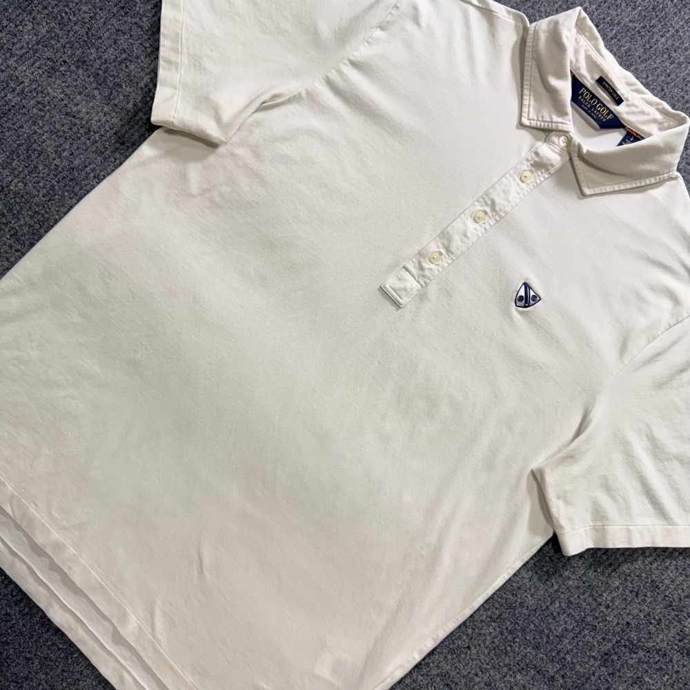 Polo‎ Golf Ralph Lauren Mens Stretch Lisle Polo Shirt Cream White Crest Logo L